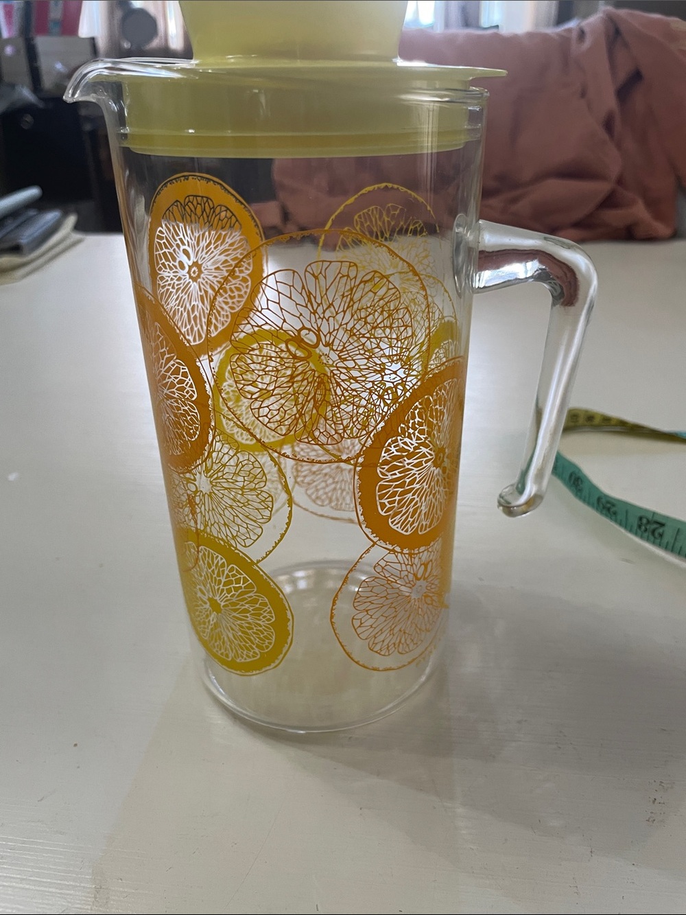 Vintage Pyrex glass juice pitcher lemons and oranges